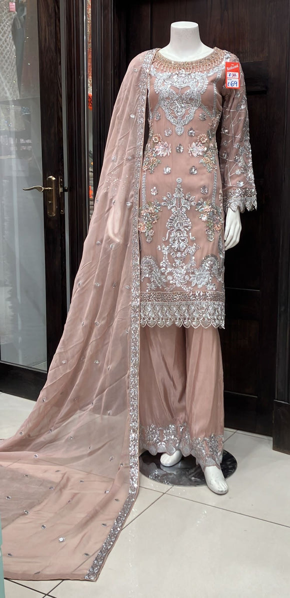 EMBROIDERED CHIFFON 3 PIECE SUIT NM1255B