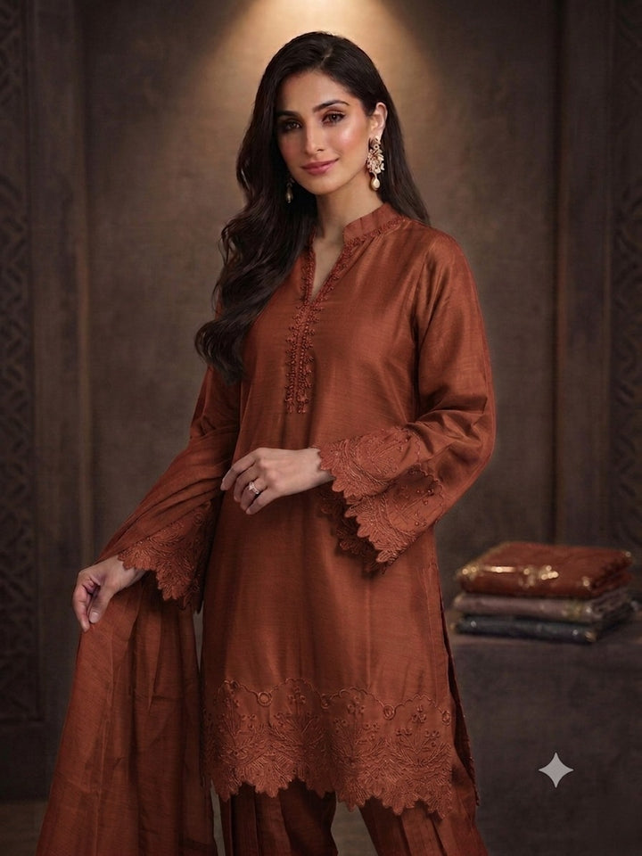 1116E - Copper Embroidered Viscose Shalwar Suit