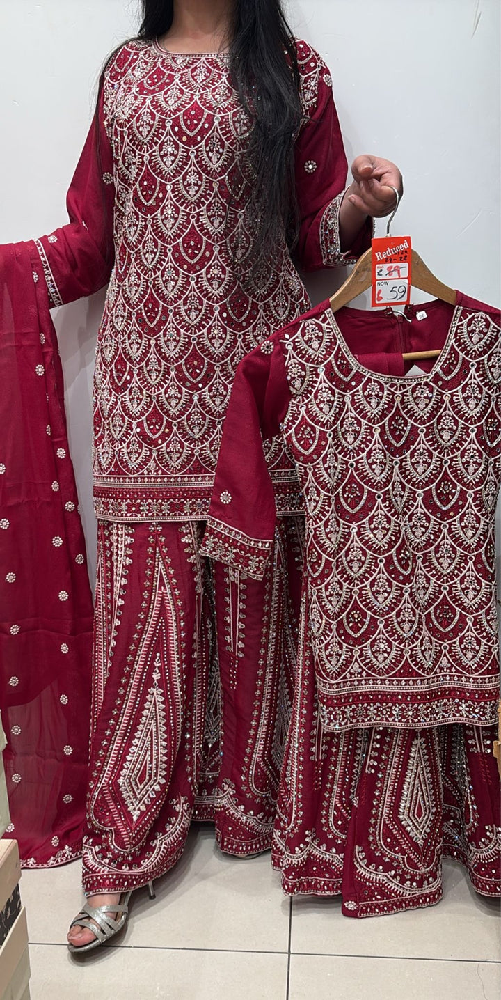 K683A- GIRLS EMBROIDERED SHARARA DRESS