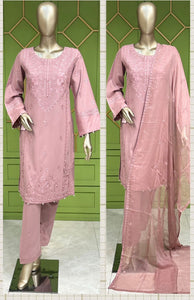 EMBROIDERED WOOL PEACH 3 PIECE SUIT ZC3088a