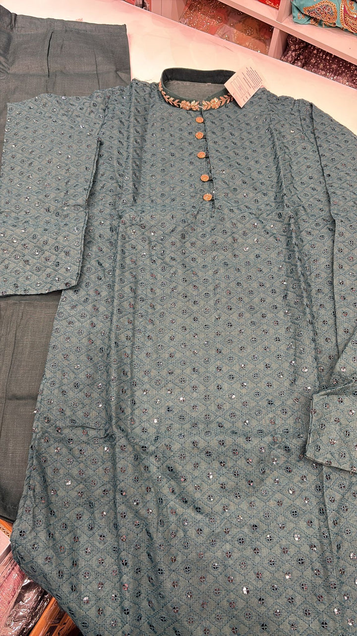 CK728 - Green Chikankari Set for Boys and Men