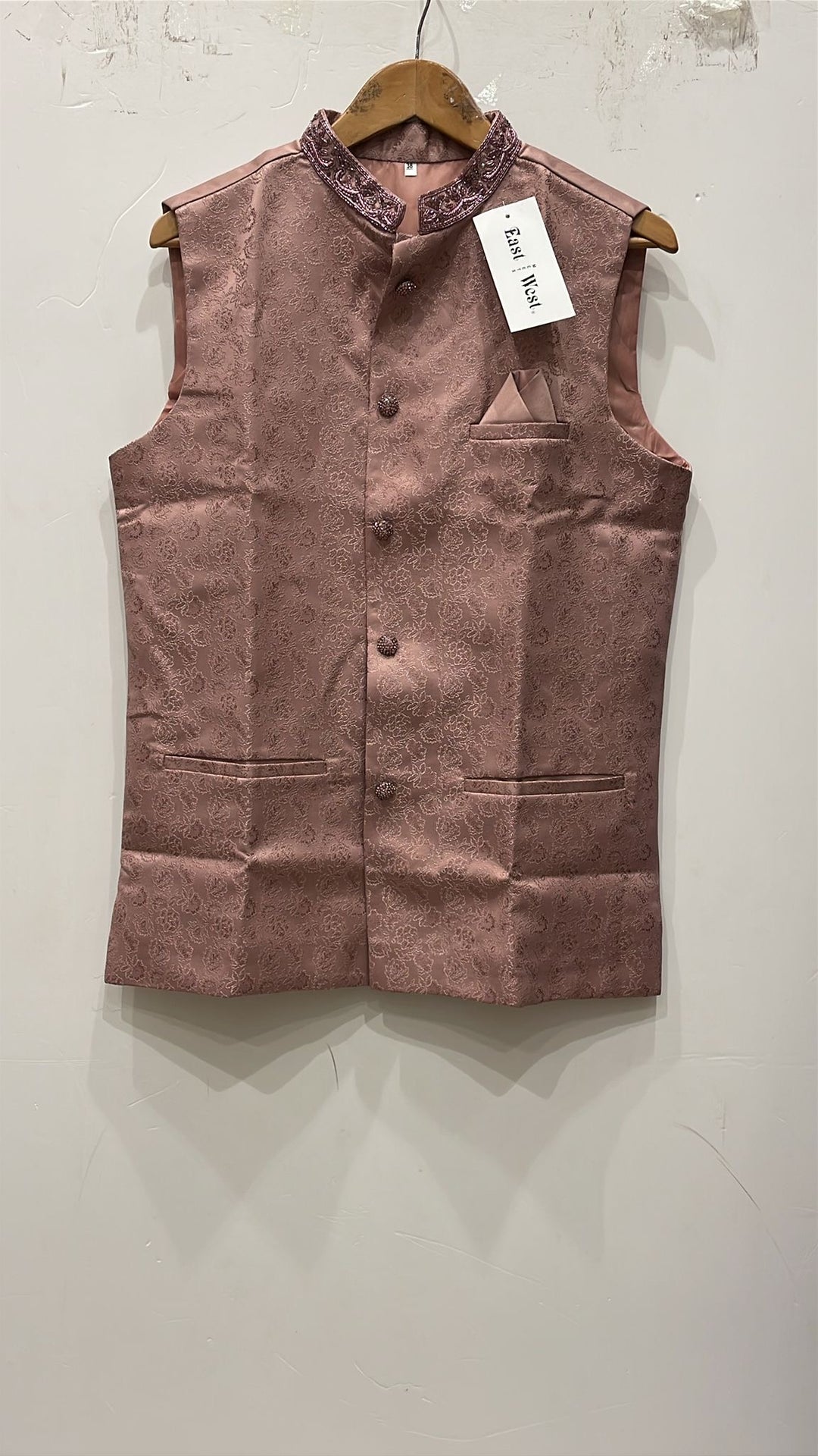 CW73C - PINK EMBROIDERED JACQUARD SILK WAISTCOAT