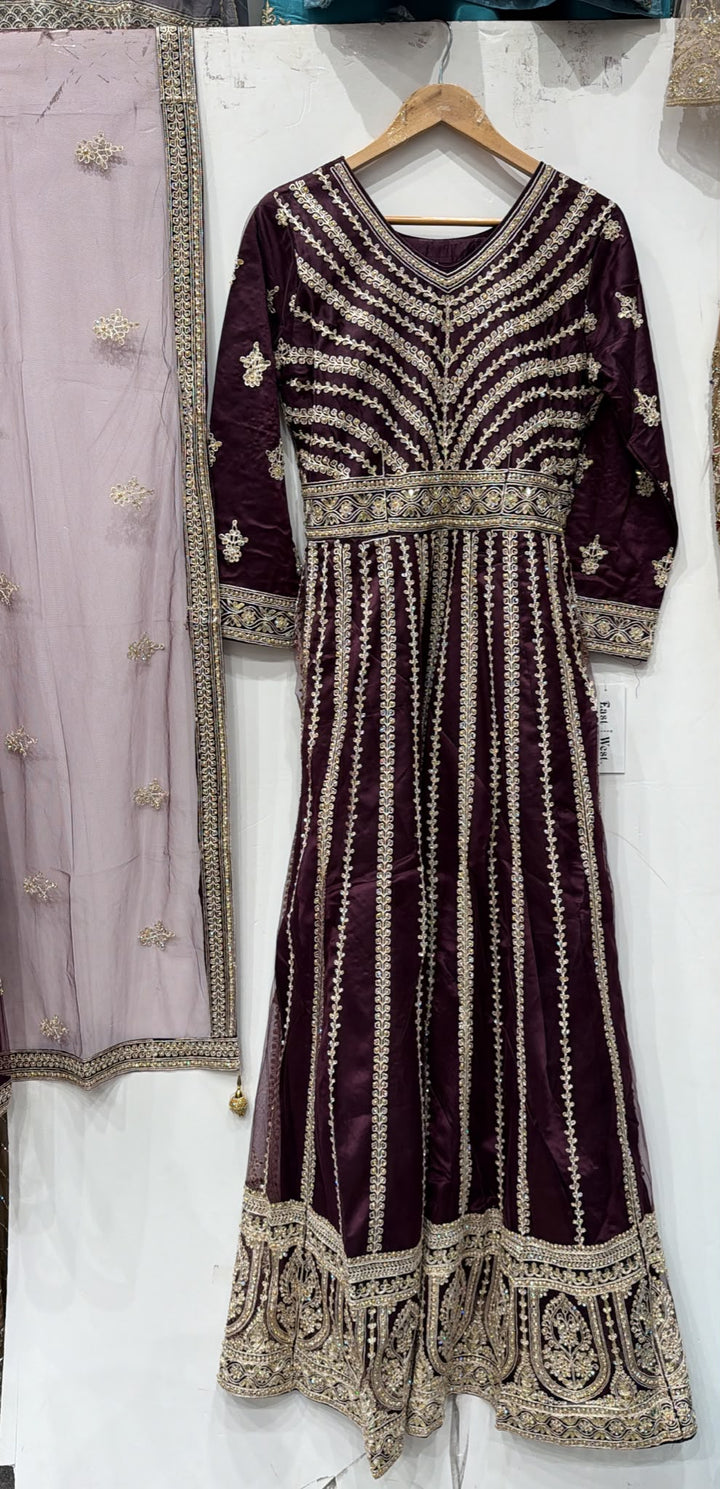 134G - Plum Net Embroidered Maxi Dress