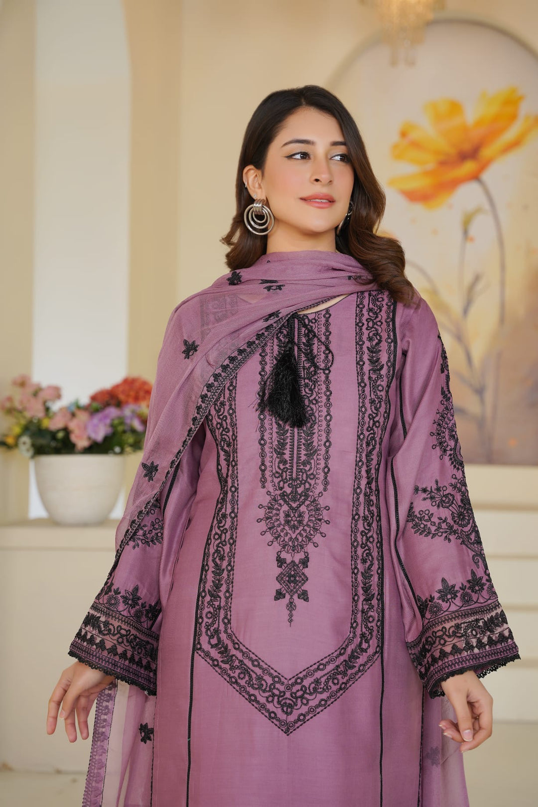 1171A - PURPLE LINEN EMBROIDERED 3 PIECE SUIT