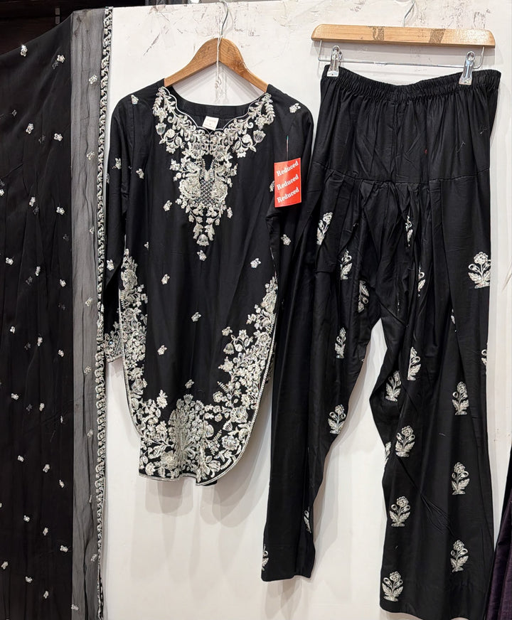 1128D - Black Viscose Shirt with Farshi Shalwar & Chiffon Dupatta