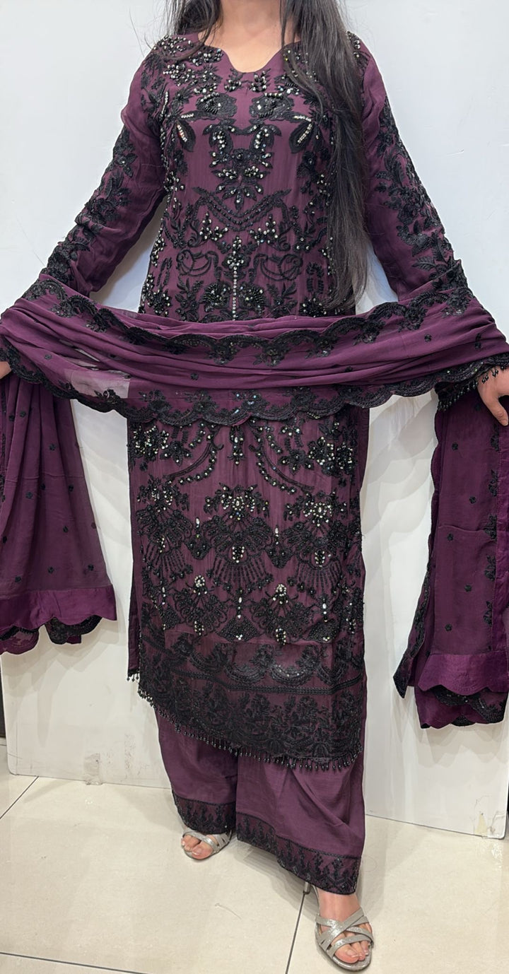 326A- Embroidered Chiffon 3 Piece Suit