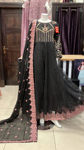 Embroidered 3 piece maxi frock chiffon 411c