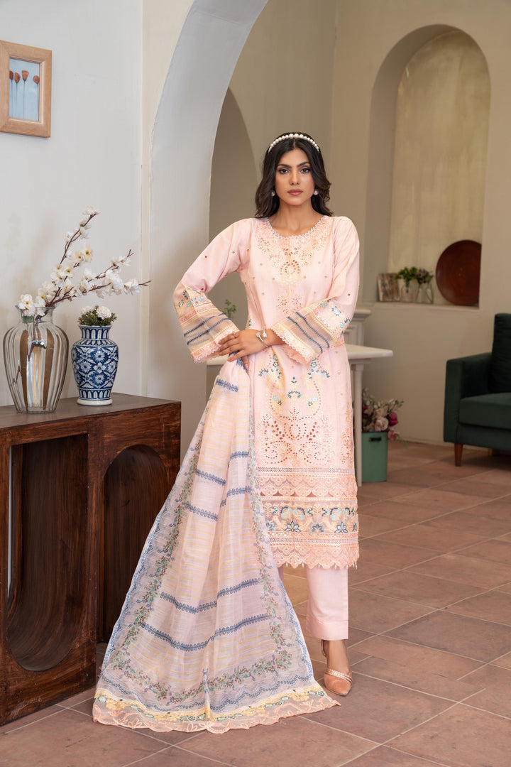 1142D - Peach Embroidered Linen 3 Piece suit