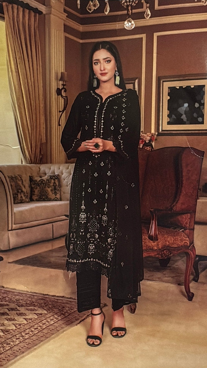 MHV01 - MAHVEEN BLACK EMBROIDERED 3 PIECE SUIT