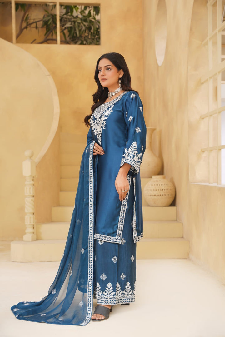 AG20C - AGHA NOOR EMBROIDERED SILK 3 PIECE SUIT