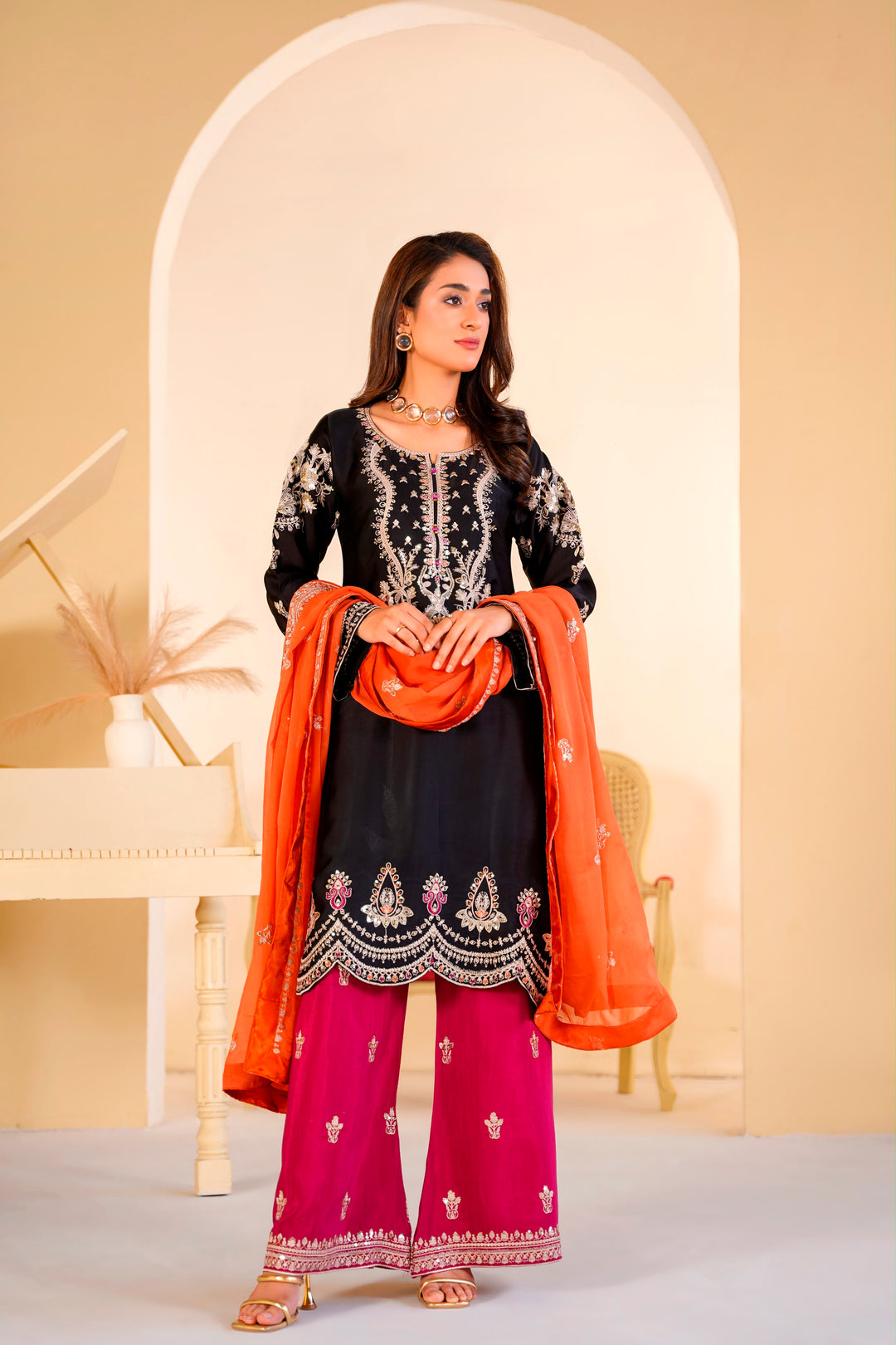339B - EMBROIDERED SHAMOZ SILK 3 PIECE SUIT
