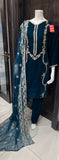 TEAL EMBROIDERED VELVET 3 PIECE SUIT NV36A