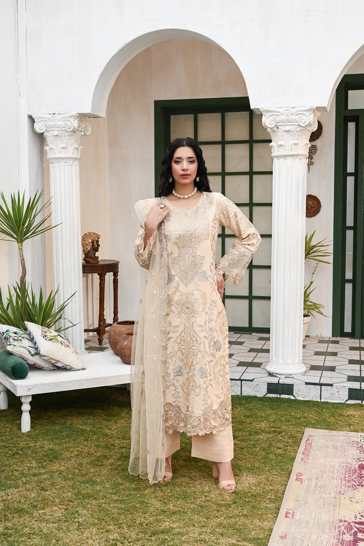 1149C - Light Beige Embroidered Linen 3 Piece suit