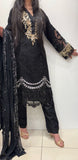 087B- BLACK EMBROIDERED LINEN 3 PIECE SUIT