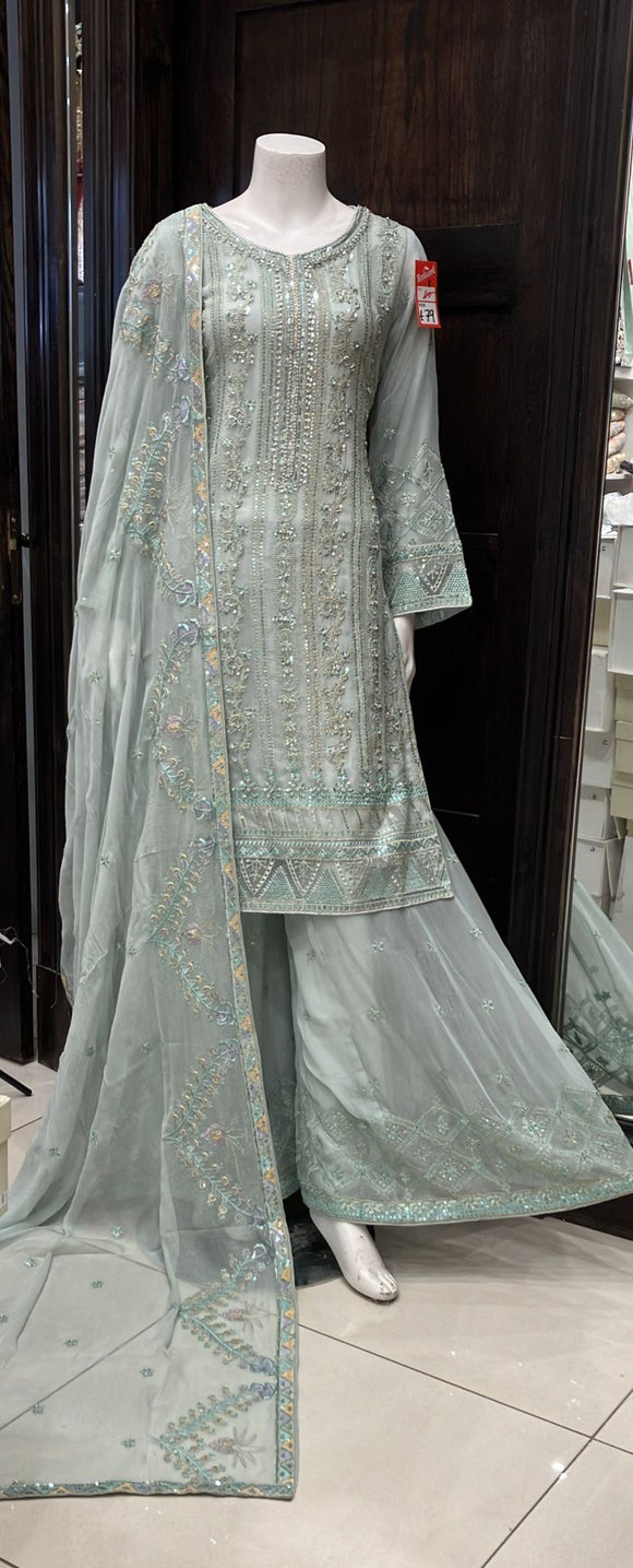 CHIFFON EMBROIDERED 3 PIECE SUIT 241C