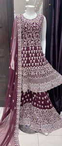 EMBROIDERED & EMBELLISHED NET SHARARA SUIT 174A