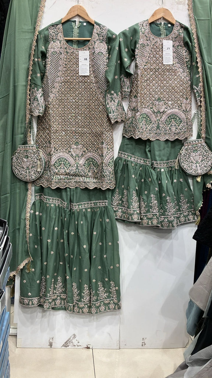 K321b - GIRLS EMBROIDERED SHARARA DRESS