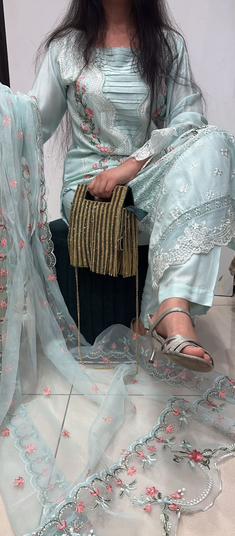 085D- EMBROIDERED LINEN 3 PIECE SUIT