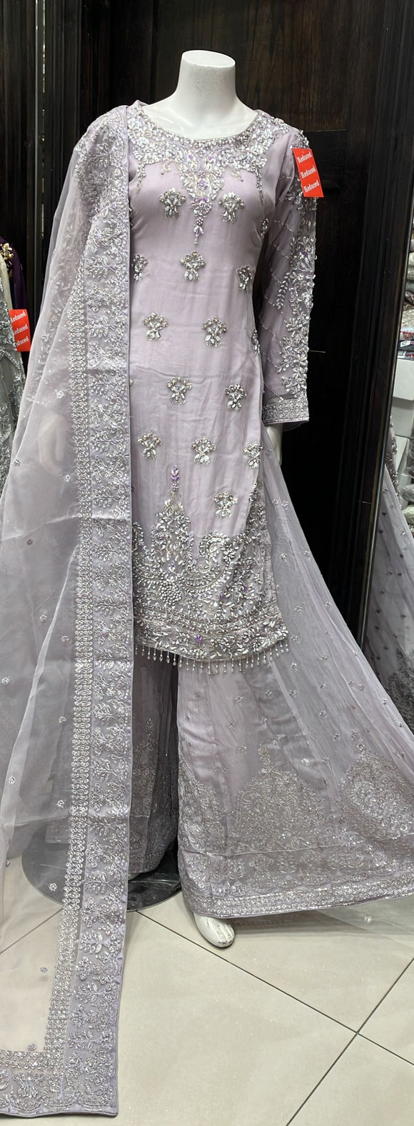 EMBROIDERED & EMBELLISHED 3 PIECE SHARARA SUIT 396A