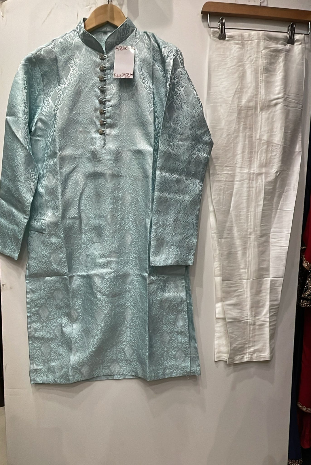 JN611a - Light Blue Jacquard Silk kameez set for Men & Boys
