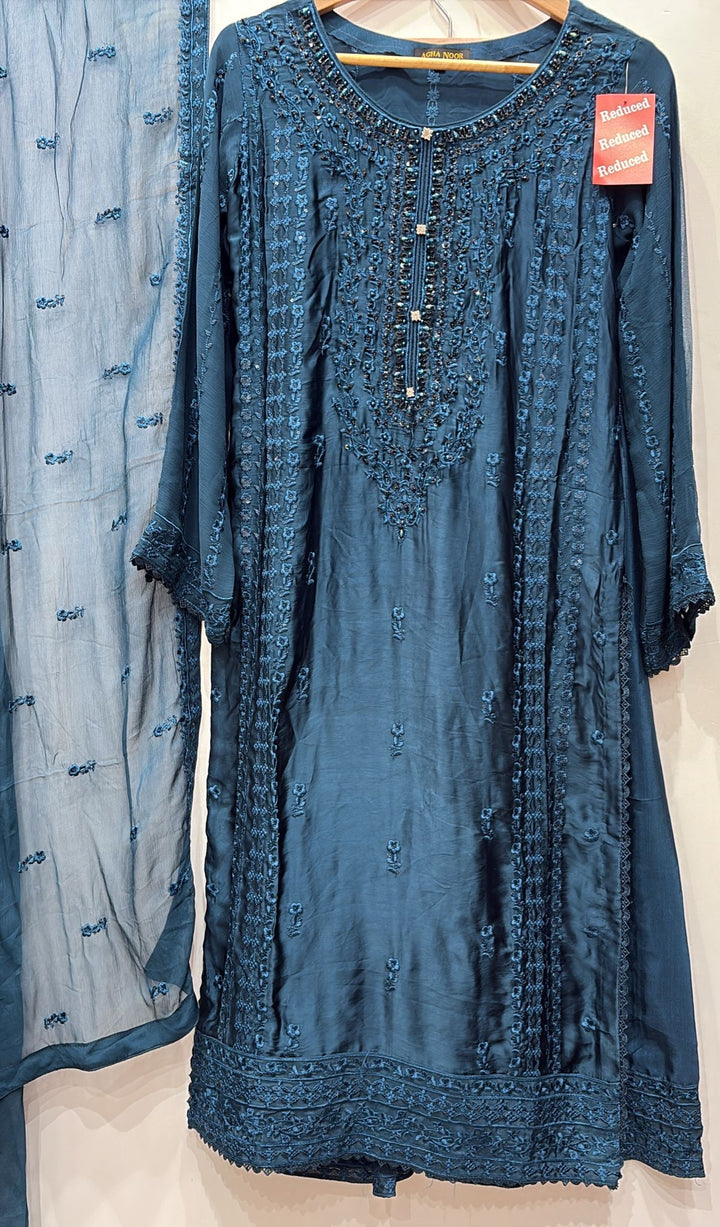 AG21d- TEAL EMBROIDERED SILK 3 PIECE SUIT