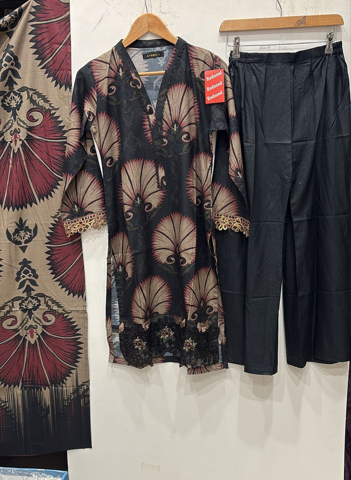 PL02 - EMBROIDERED LINEN PRINT 3 PIECE SUIT