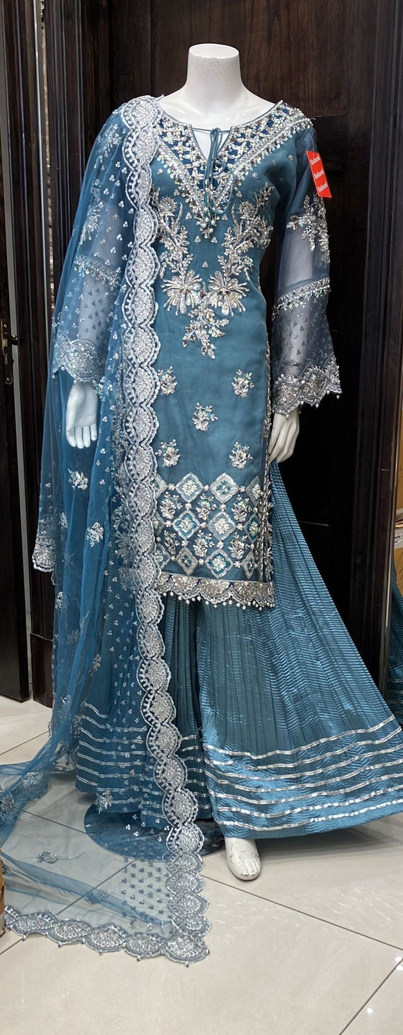 EMBROIDERED 3 PIECE SHARARA SUIT ADA WORK 240A