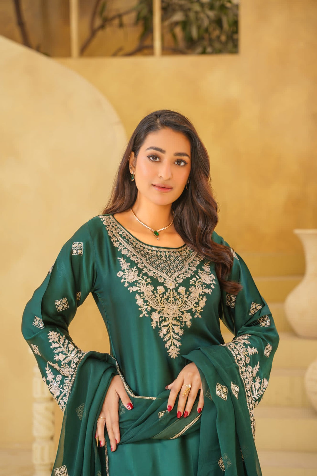 AG20d - AGHA NOOR EMBROIDERED SILK 3 PIECE SUIT