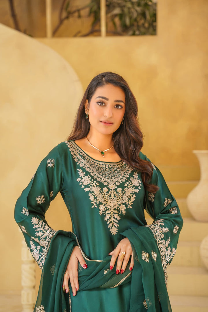 AG20d - AGHA NOOR EMBROIDERED SILK 3 PIECE SUIT