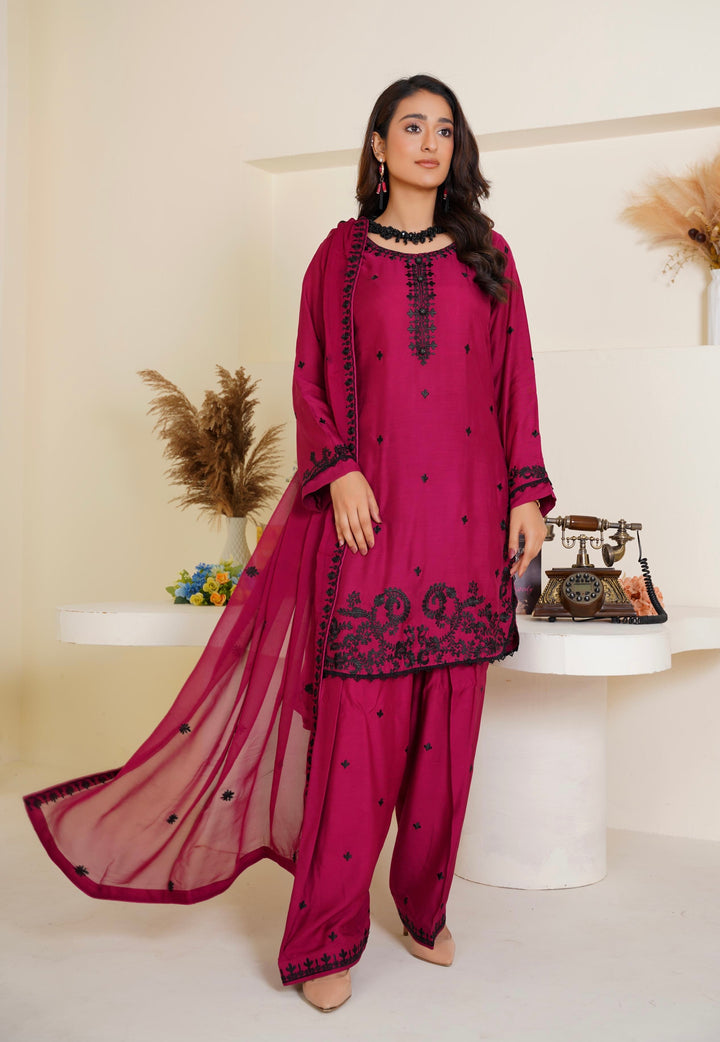FV13 - Plum Farshi Shalwar Viscose Silk Embroidered suit