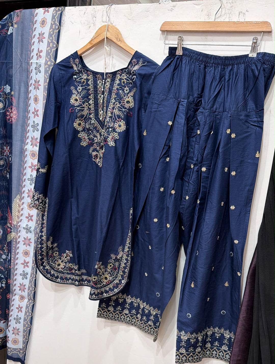 1129A - Blue Viscose Shirt with Farshi Shalwar & Chiffon