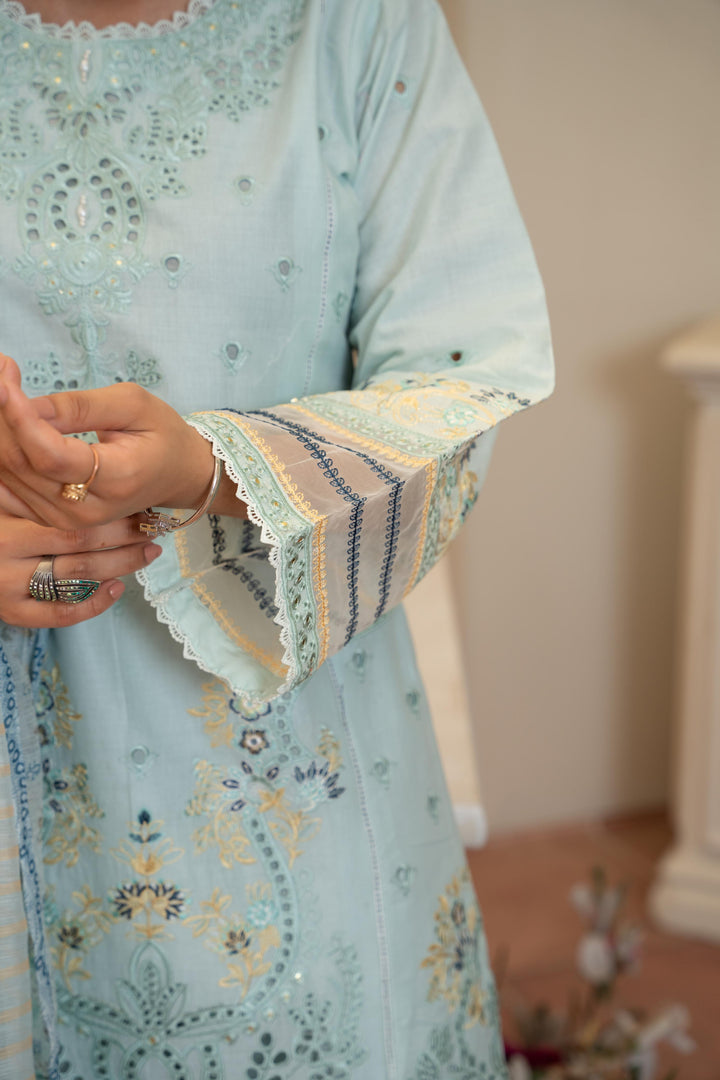 1142A - Light Green Embroidered Linen 3 Piece suit