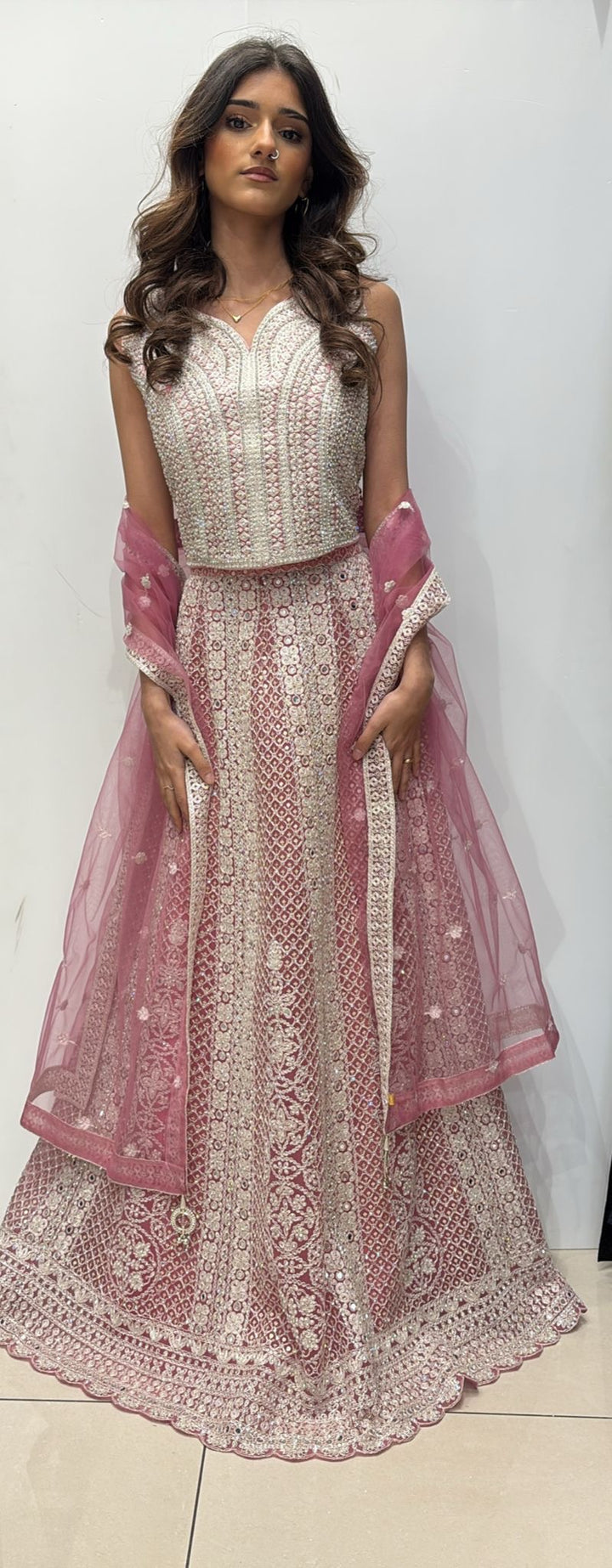 PINK EMBROIDERED NET LENGHA CHOLI 0211A