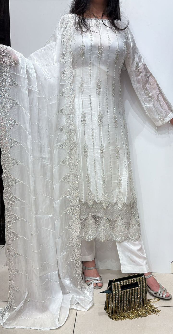 387A - OFF-WHITE EMBROIDERED SILK SUIT