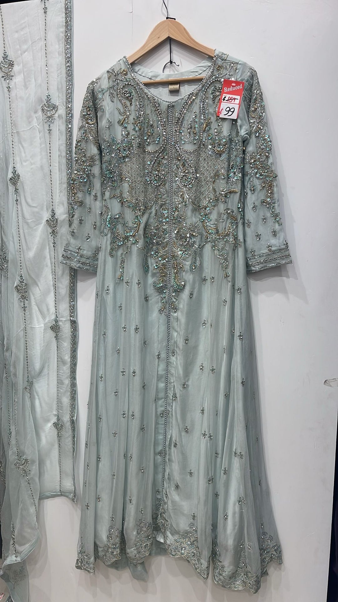 LIGHT BLUE EMBROIDERED CHIFFON 3 PIECE SUIT 424B
