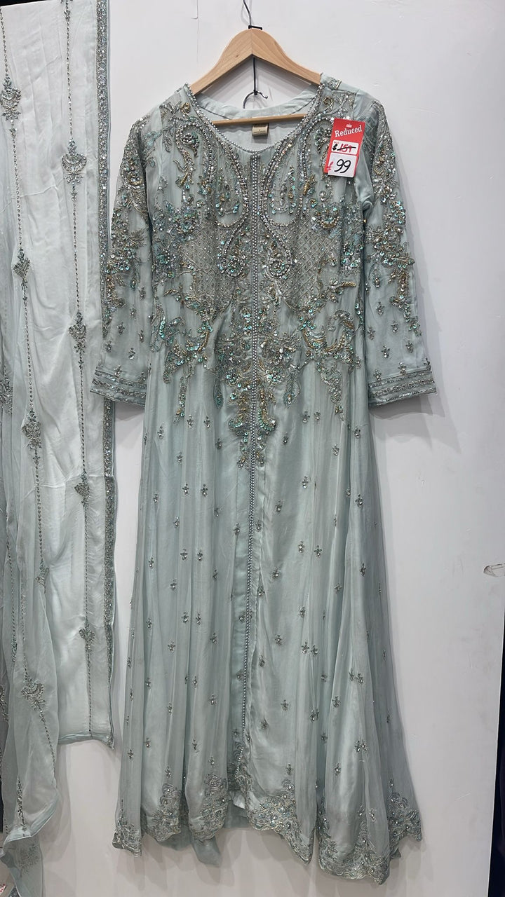 LIGHT BLUE EMBROIDERED CHIFFON 3 PIECE SUIT 424B