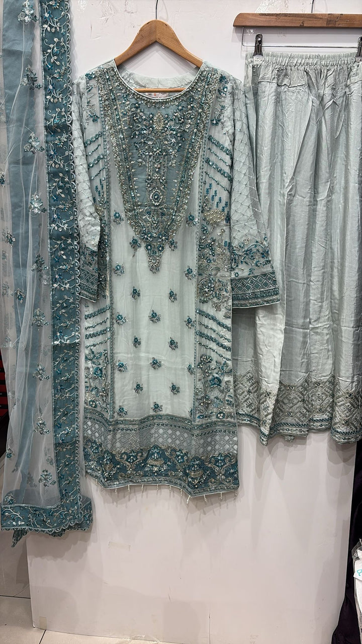 352A- CHIFFON EMBROIDERED 3 PIECE SUIT