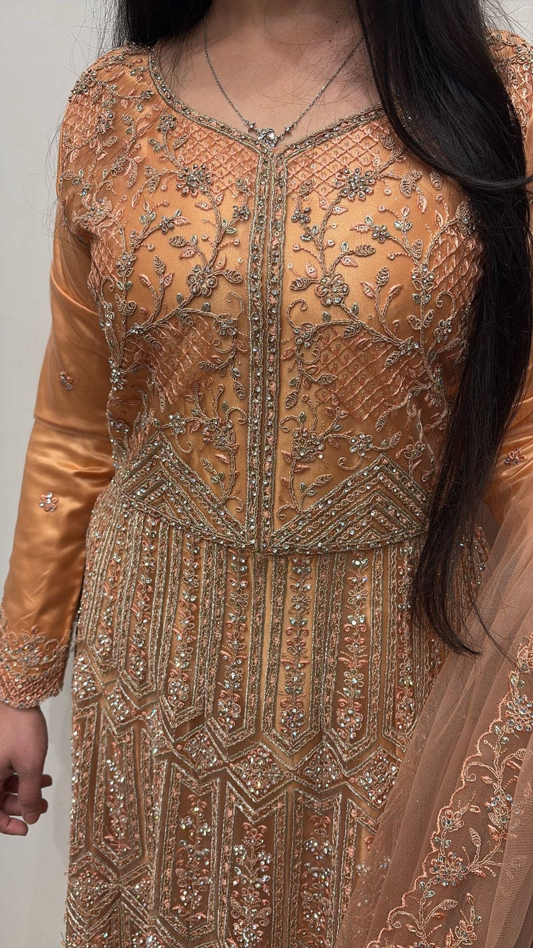 0187A - EMBROIDERED & EMBELLISHED NET DRESS