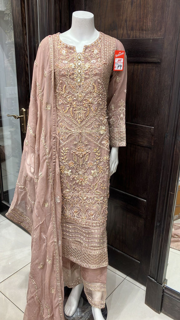 EMBROIDERED CHIFFON 3 PIECE SUIT 234A