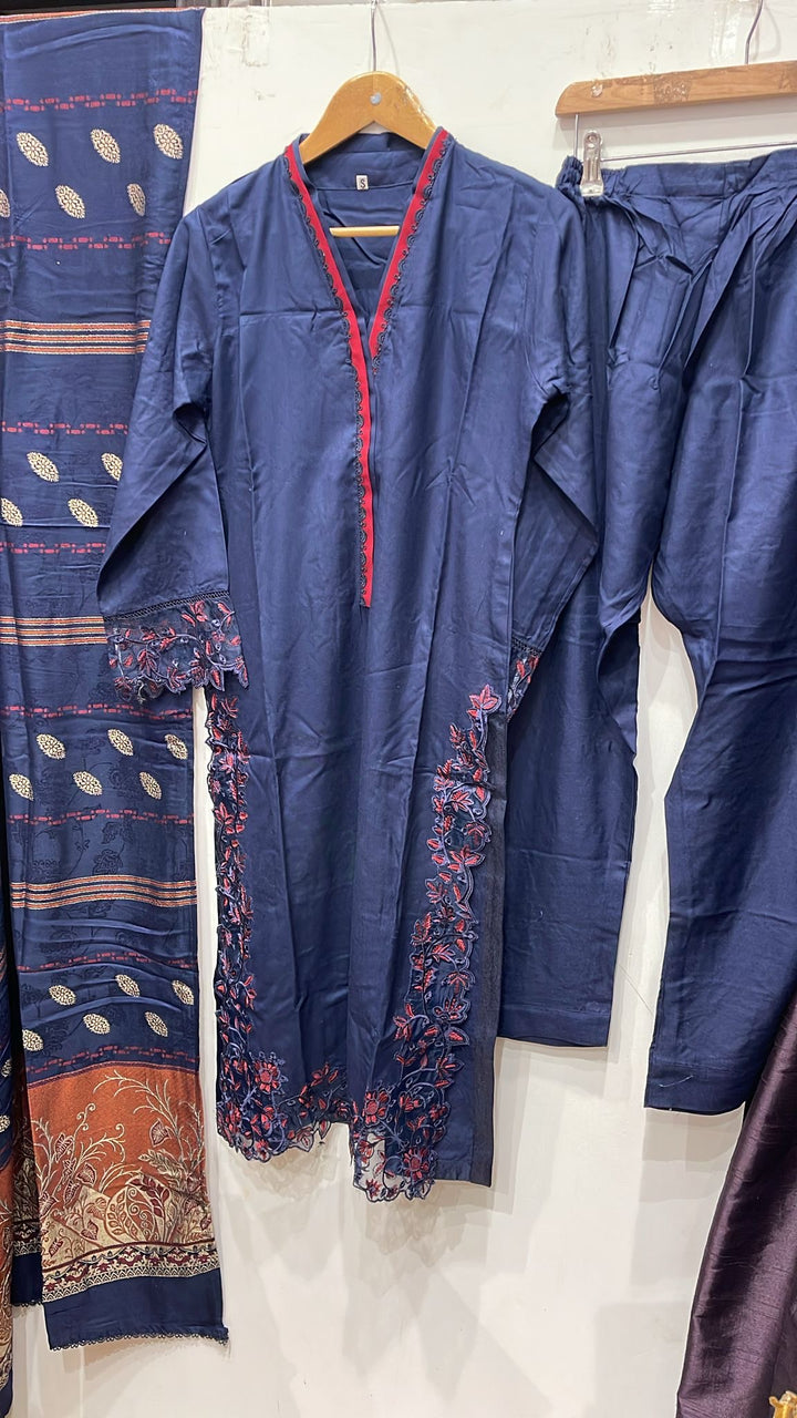 DL05- BLUE DHANAK LINEN EMBROIDERED SUIT
