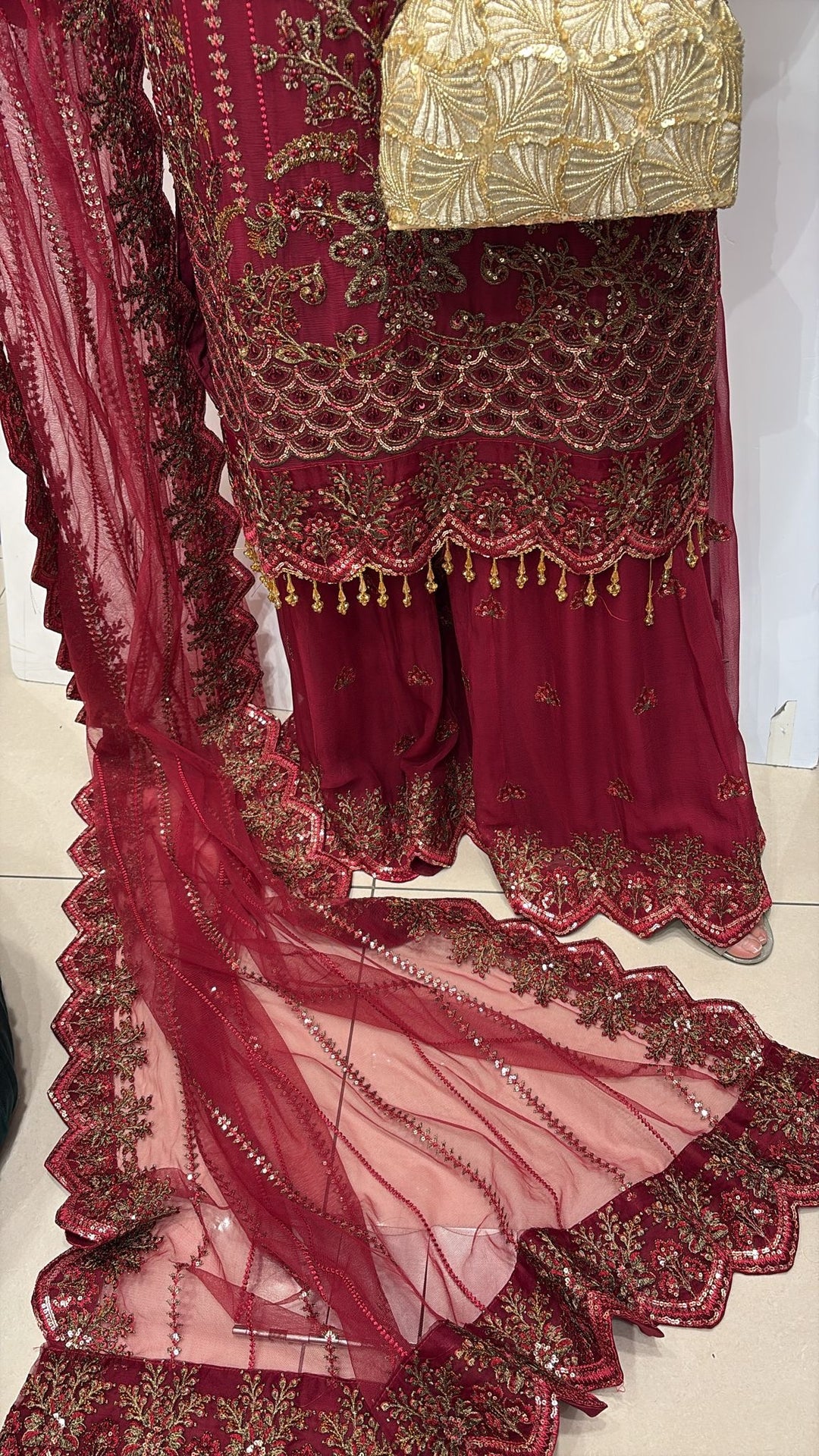 379A - EMBROIDERED CHIFFON SHARARA SUIT