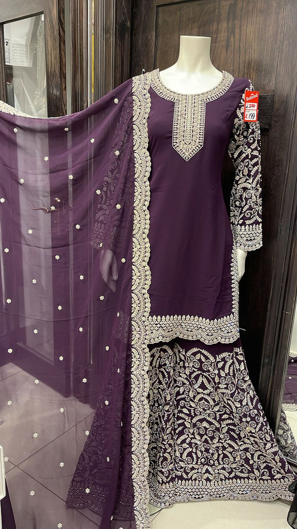 EMBROIDERED & EMBELLISHED GEORGETTE SHARARA SUIT 0169C