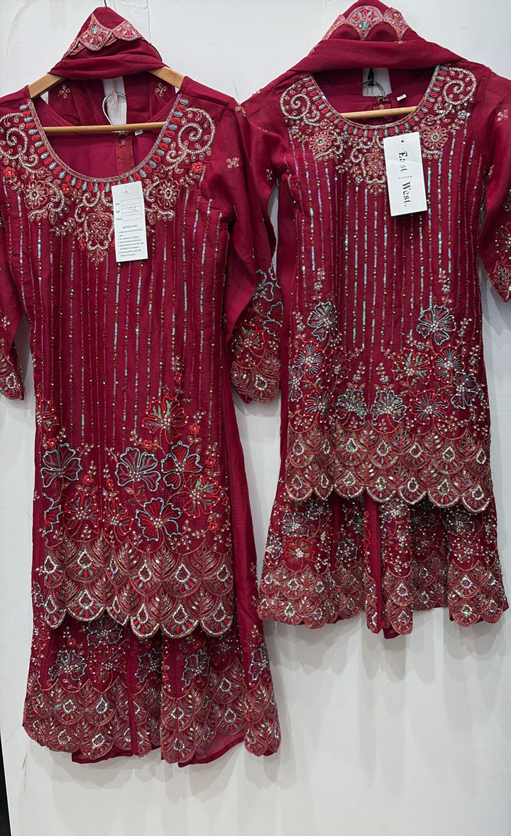 K687A- GIRLS EMBROIDERED SHARARA DRESS