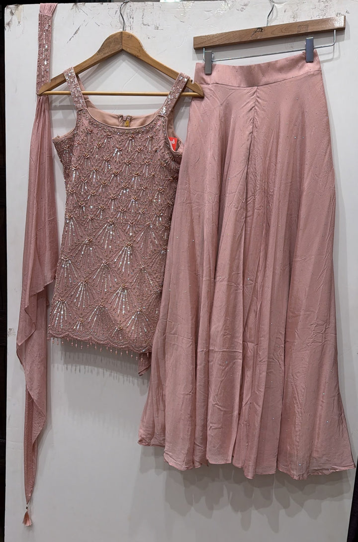 3114A - Girls’ Dusty Pink Embroidered Sharara dress with choker Dupatta