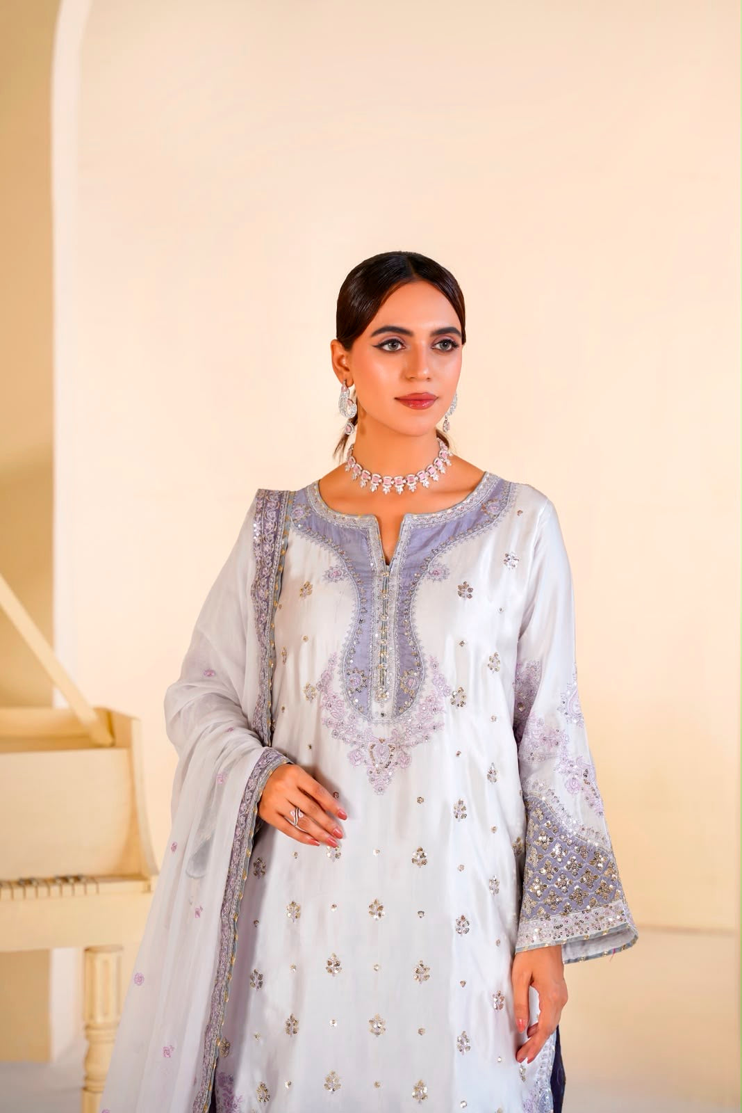 337A- Embroidered Shamoz Silk 3 Piece Suit