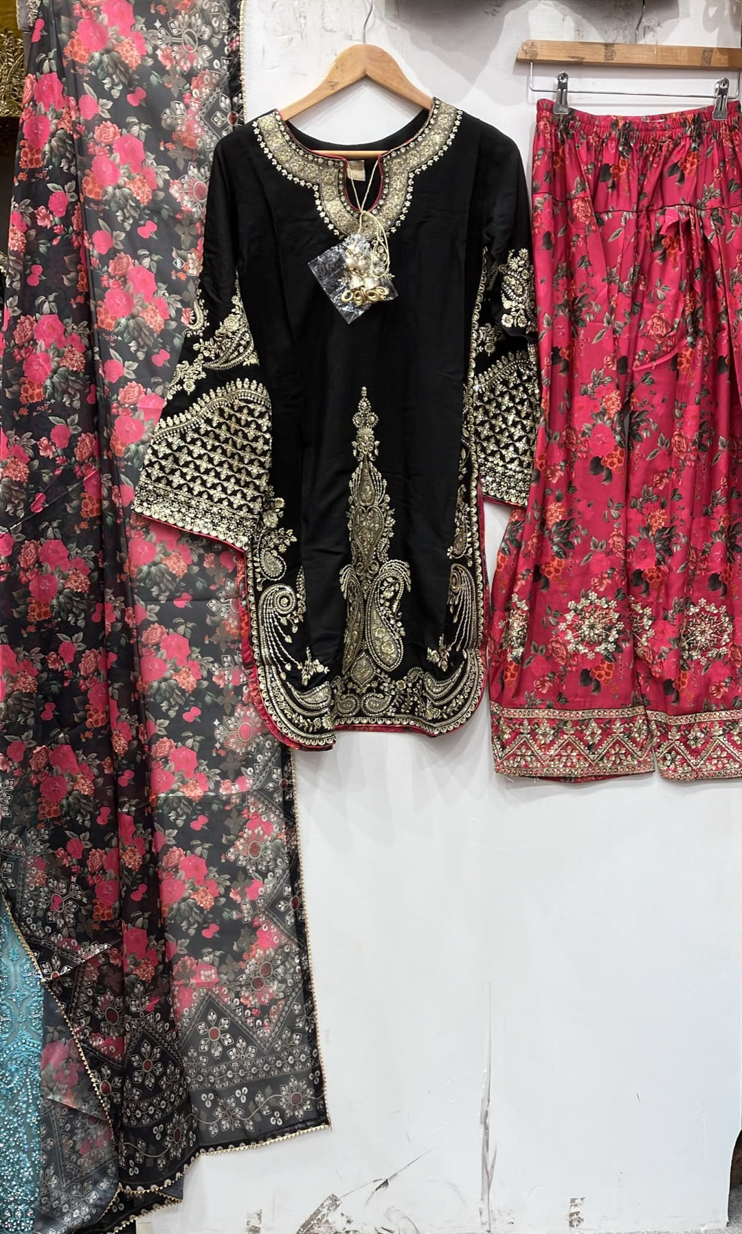 378C Black Embroidered Viscose Pakistani Shalwar Suit - East meets west clothing 