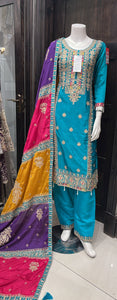 EMBROIDERED RAW SILK 3 PIECE SUIT 397C