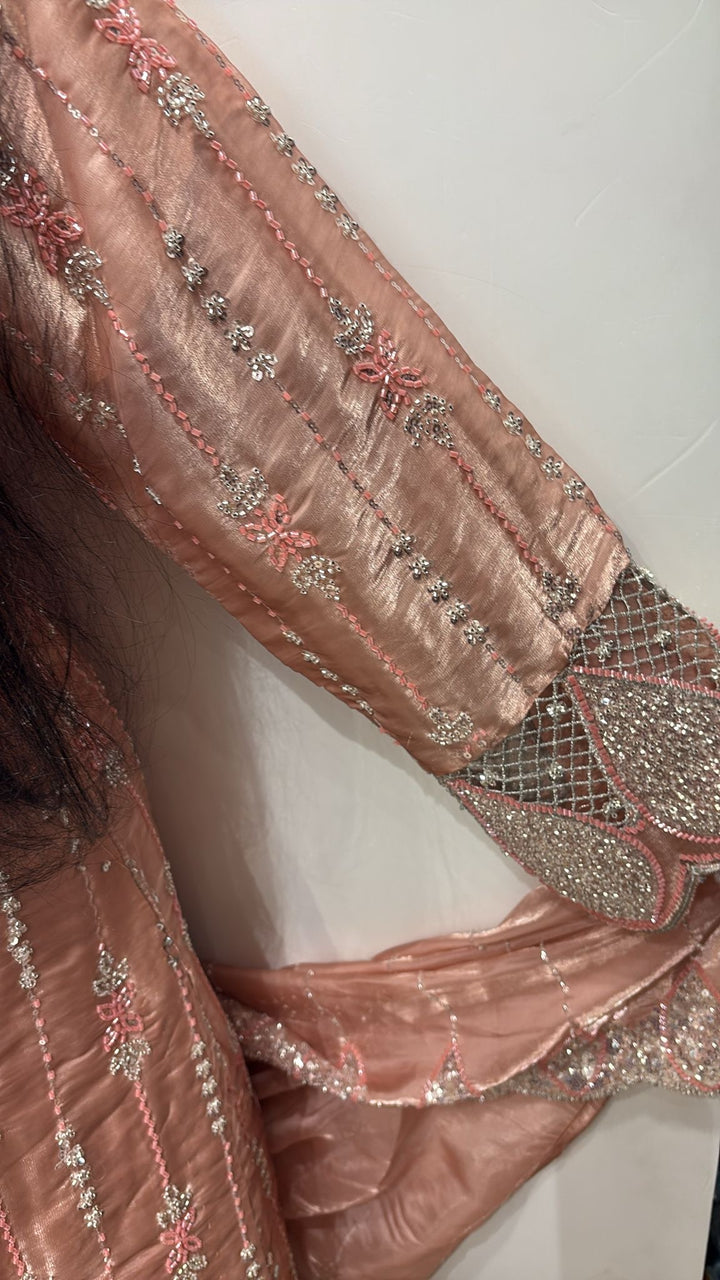 390A - PEACH EMBROIDERED & EMBELLISHED SILK SUIT
