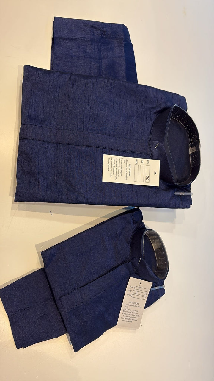 MRS01 - Blue Raw Silk Kurta Trousers Set Men and Boys
