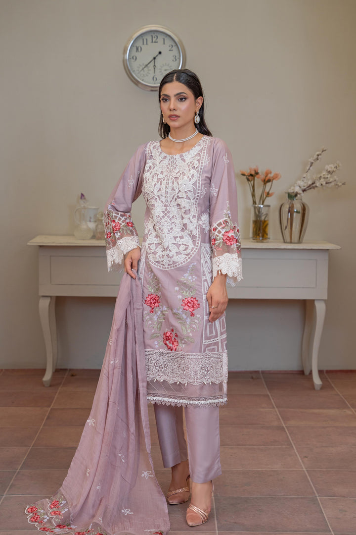 1141B - Purple Embroidered Linen 3 Piece suit